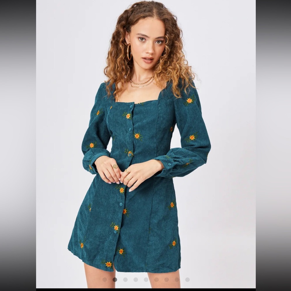 Cider Floral Print Corduroy Mini Dress